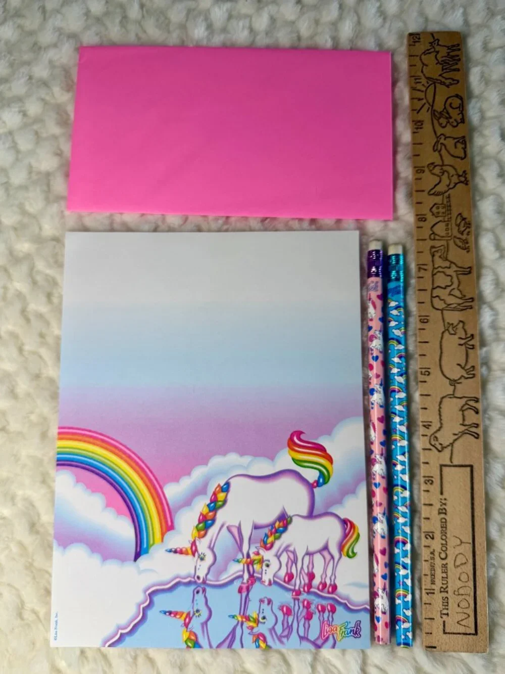 Vintage Lisa Frank Unicorn & Rainbows Stationary Paper and Pencils, unsharpened